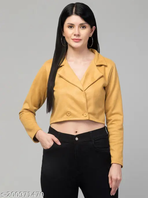 Women Solid Double-Breasted Casual Suede Blazer