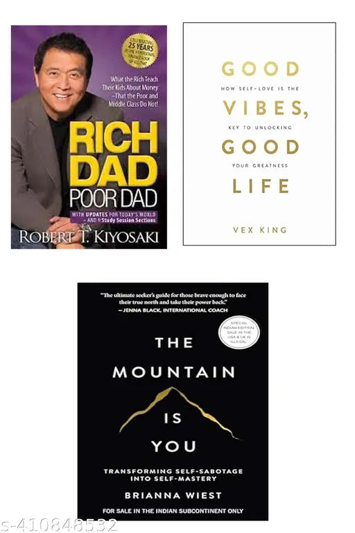 3 Books of Combo-- Rich Dad Poor Dad & Good Vibes Good Life & The Mountain is You ( English Paperback ) Beestseller