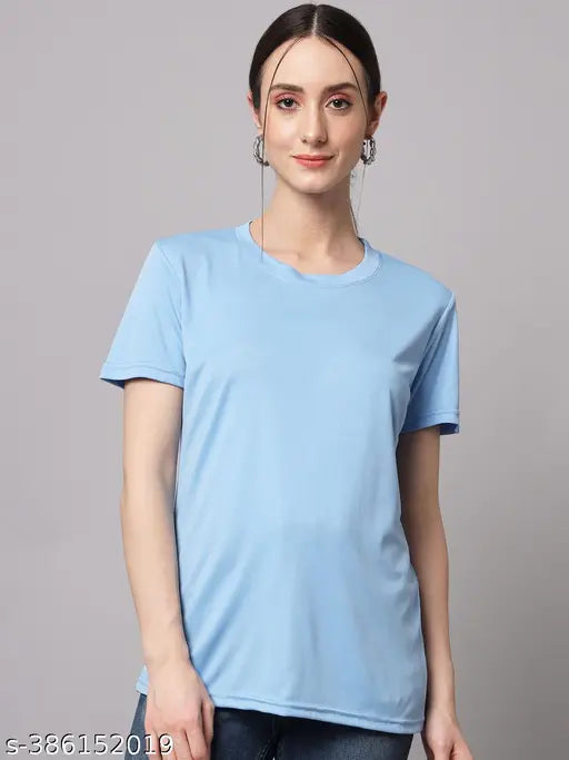 Womens Solid Sky Blue Tshirts Half Sleeves