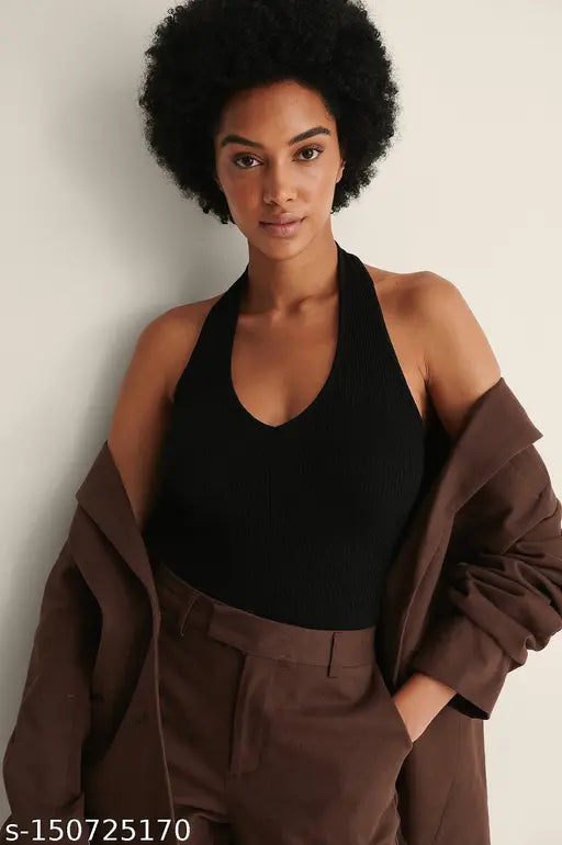 Halter Round Neck Sleeveless Ribbed Top