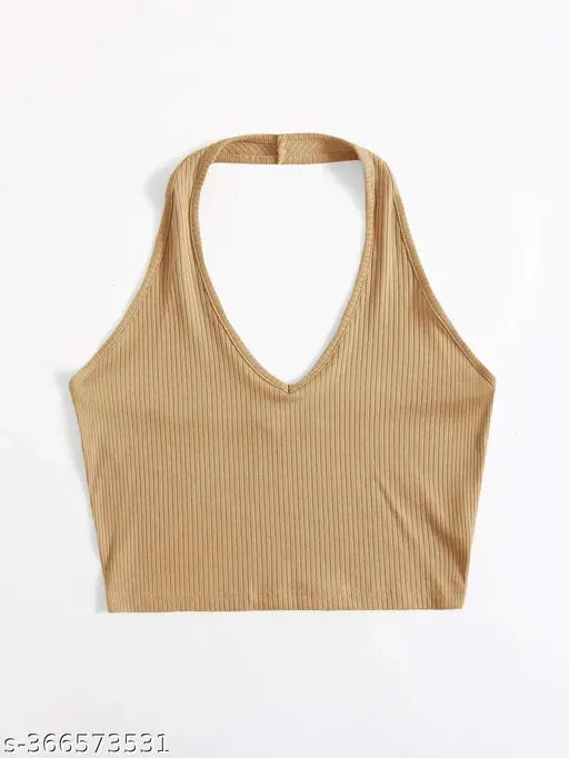 SUTBIT Halter Neck Crop Ribbed Women Top