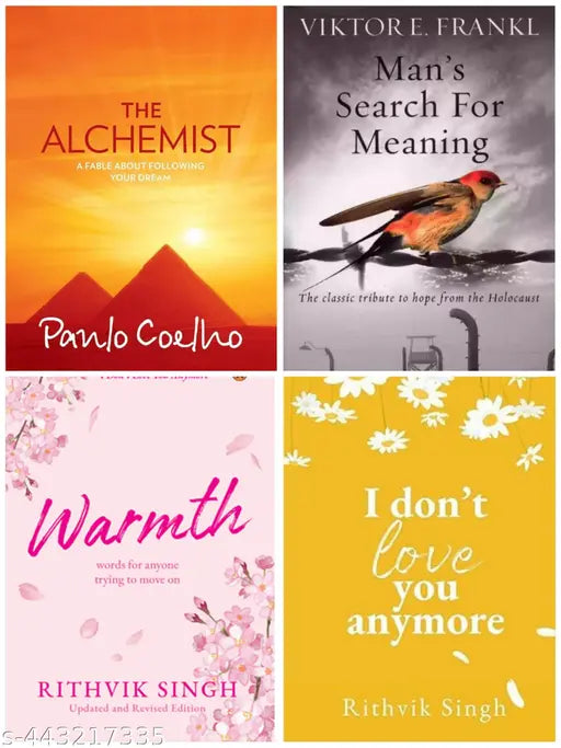 4 Best Seller Man's Search For Meaning and The Alchemist and I Don't Love You Anymore and Warmth