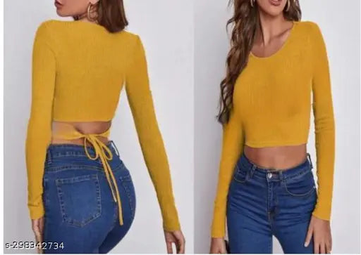 Round Neck Full Sleeve Back String Top
