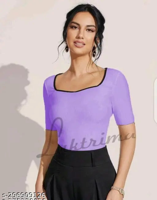 Deepneck Contrast Short Sleeve top