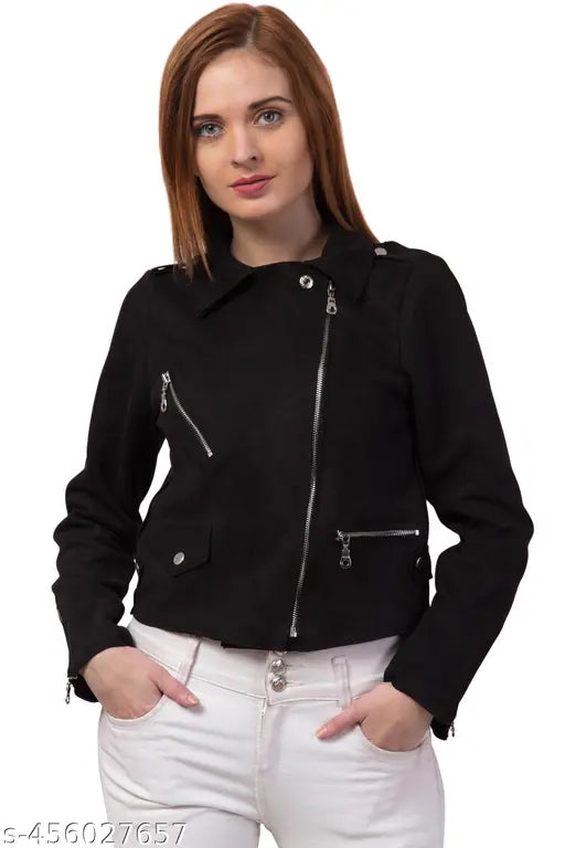 Fancy Elegant Suede Biker Women Jackets & Waistcoat