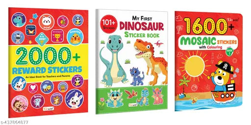 2000+ Reward Stickers My First Dinosaur Sticker Book with 101+ Stickers and 1600 Mosaic Stickers With Colouring - Book 1 for kids : A Fun Sticker Book for Teachers and Parents Activity Book for Kids Children colouring book - Pack of 3 Colouring Books