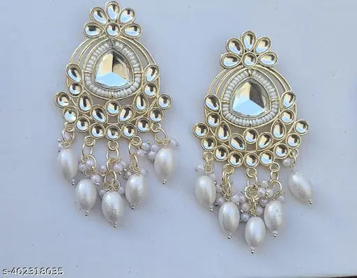 Designer Fancy Pearl Work With Ruby Stone Earring For Girls
