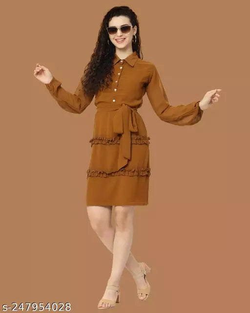 bodycon dresse for women brown bodycon dress with belt dress for women knee length georgette dress