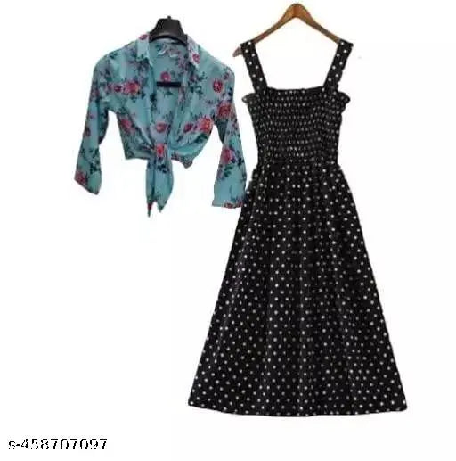 Nature Craft Women Stylish and Trendy Polka Stripe Blue Shrug Smoking Black Dress for women