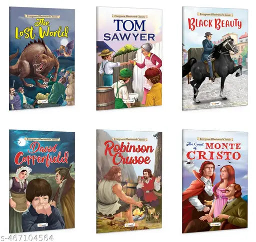 Robinson Crusoe The Adventures of Tom Sawyer David Copperfield Black Beauty The Count of Monte Cristo and The Lost World : Children learning story book Classic educational books - Pack of 6 books