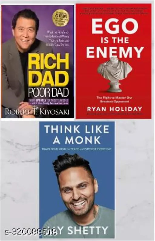 Self Help Combo : Think like a monk + rich dad poor dad + Ego is the enemy (SET OF 3 BOOKS)
