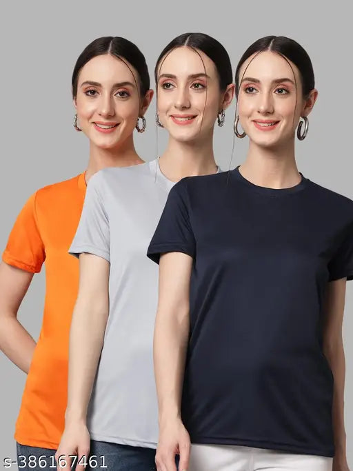 Womens Solid Tshirts Half Sleeves (Pack Of 3)