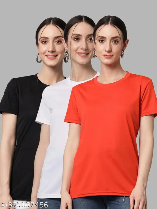 Womens Solid Tshirts Half Sleeves (Pack Of 3)