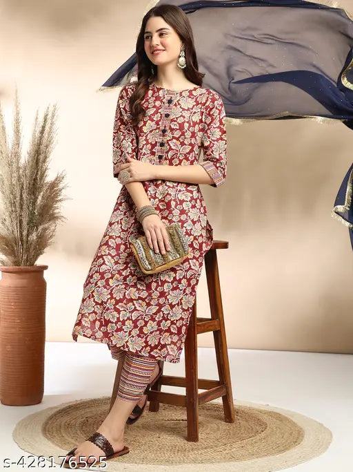 Women's Foil Print With Handwork kurta pant with dupatta set