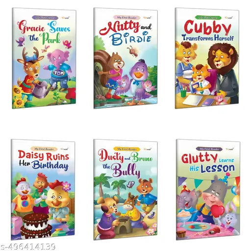 My First Reader - Glutty Learns his Lesson Nutty and Birdie Cubby Transforms Herself Daisy Ruins her Birthday and more books - Classic children stories Short stories for kids - Pack of 6 Books