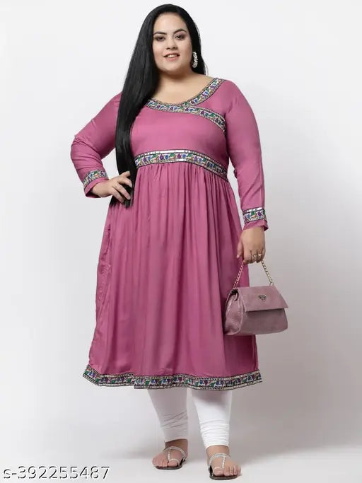 FAZZN Plus Size Rayon Angrakha Kurti in Falsa Calf Length