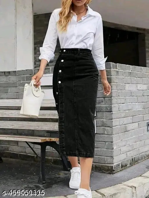 Woman Black Denim Skirt