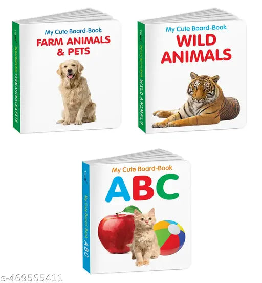 Early Learning Board Book Set for Toddlers -ABC Wild Animals and Farm Animals & Pets :Kids learning board book Educational picture books for toddlers Baby books for early learners - Pack of 3 Books