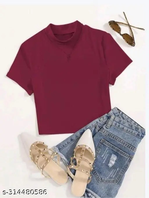 Cute High Neck Short Sleeve Top