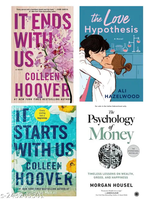 IT END WITH US BY COLLEEN HOOVER + IT STARTS WITH US BY COLLEEN HOOVER + THE LOVE HYPOTHESIS BY ALI HAZELWOOD + PSYCHOLOGY OF MONEY BY MORGAN HOUSEL