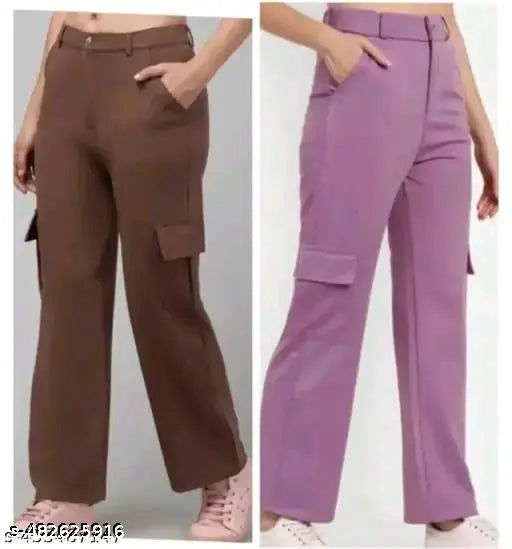 Women solid cargo bell boutam pants combo pack of 2