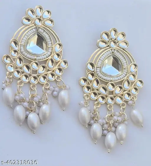 Designer Fancy Pearl Work With Ruby Stone Earring For Girls