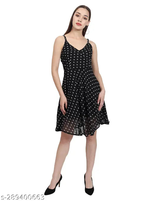 Nature Craft Women Black Georgeot stripe shoulder Floral Print A-Line Dress