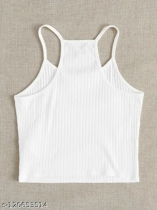 Round Neck Sleeveless Spaghetti Ribbed Crop Top