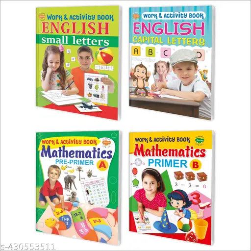 W & A-ENGLISH small letters Capital Letters Pre-Primer—A and Primer—B Books for kids : Activity books for kids English work activity books for kids Capital letter activity book for kids - set of 4 activity books for kids