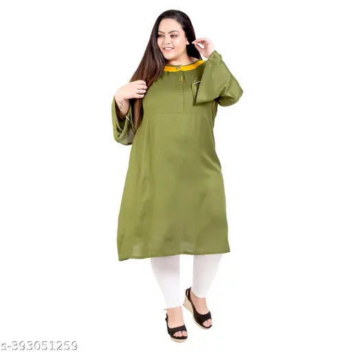 FAZZN's Graceful Green Plus Size Rayon Straight Kurti