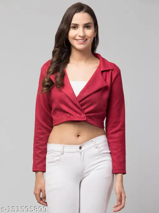 Women Solid Double-Breasted Casual Suede Blazer