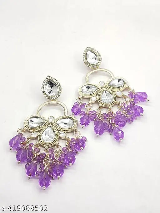 FASHION DANGLER YELLOW EARRINGS MINAKARI WORK WITH KUNDAN STONE AND BEADS HANGINGS