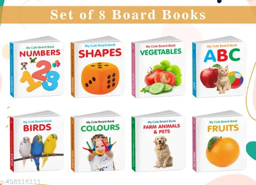 Toddler's Early Learning Library : 8 Book Set - ABC Colours Birds Fruits Farm Animals & Pets Vegetables Shapes and Numbers - Preschool Board Books for Kids Pocket books for children