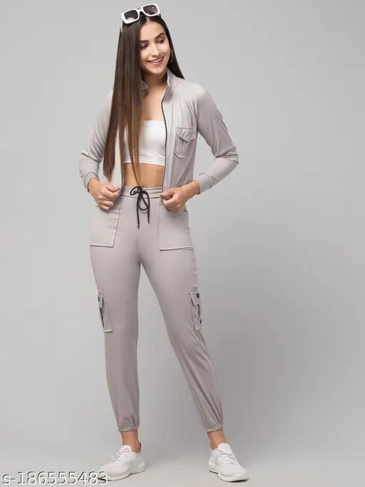 Women Zipper Lifestyle Solid Tracksuits