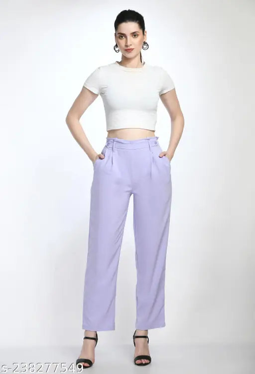 Women High Rise Paperbag Waist Solid Trouser