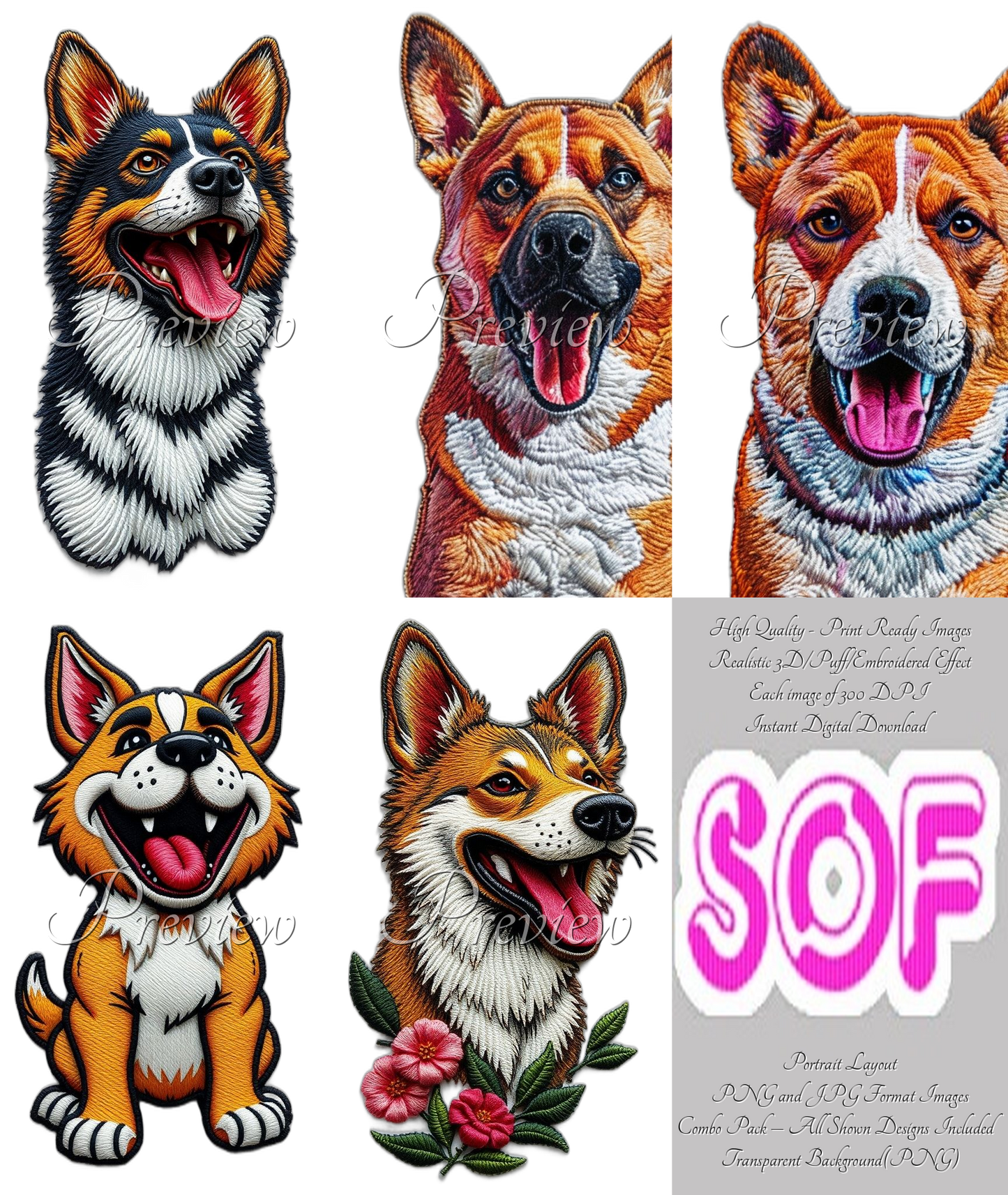 Dog #style2 Theme Pack of 5 Digital Images – 300 DPI Printable Art | Instant Download