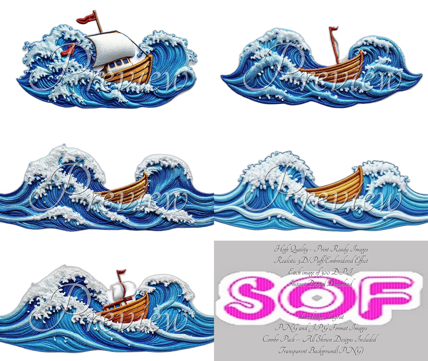 Boat Sea Waves #scenery1 Theme Pack of 5 Digital Images – 300 DPI Printable Art