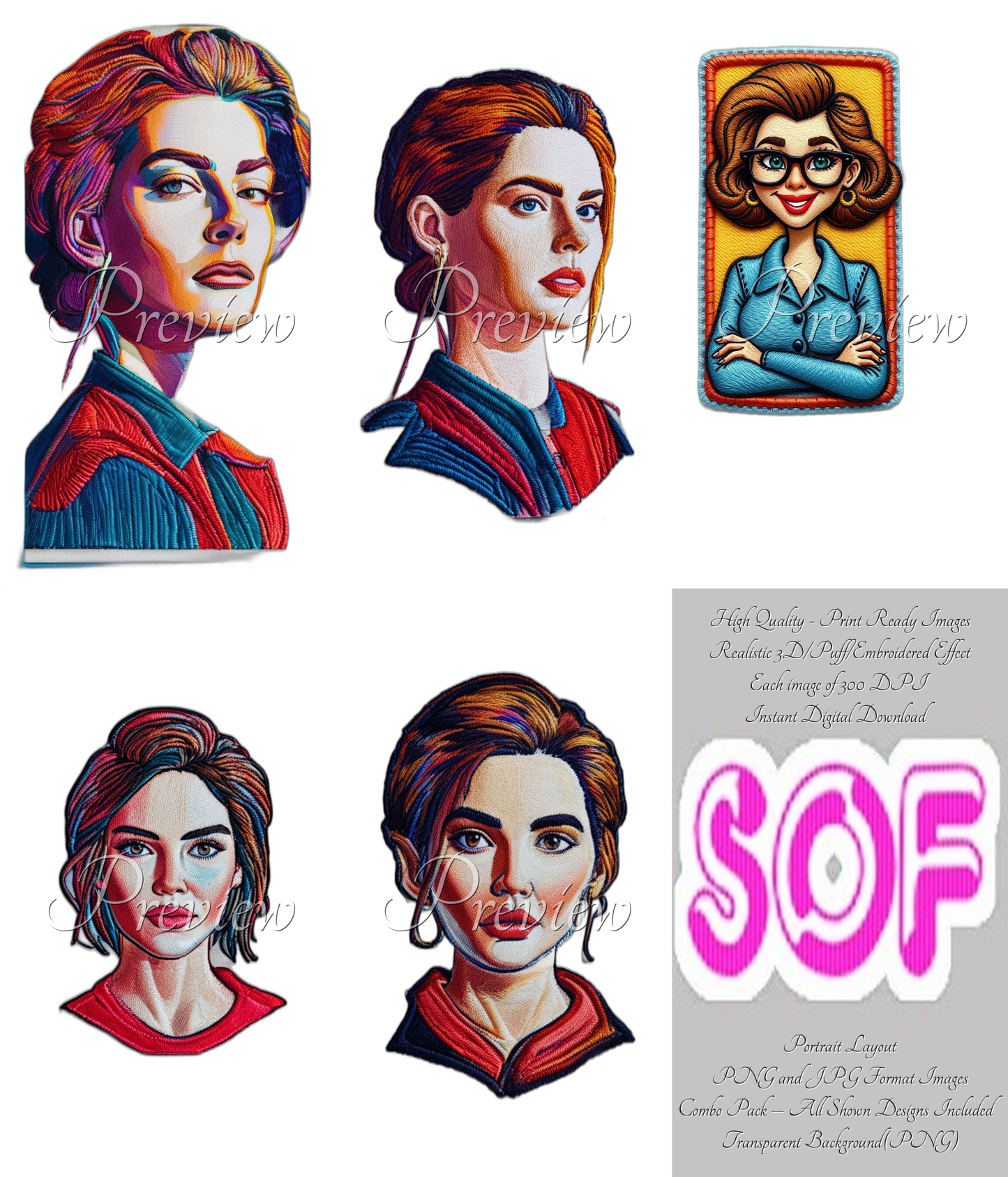 Bold Lady Style#1 Theme Pack of 5 Digital Images – 300 DPI Printable Art | Instant Download