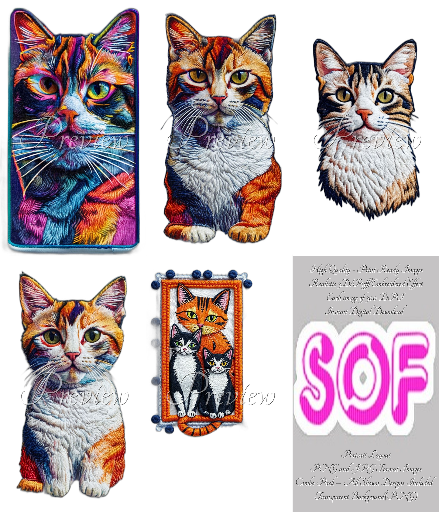 Cats #style2 Theme Pack of 5 Digital Images – 300 DPI Printable Art | Instant Download