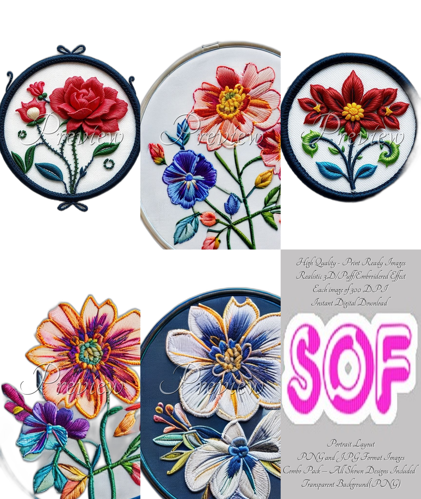 Floral Design #style1 Theme Pack of 5 Digital Images – 300 DPI Printable Art | Instant Download