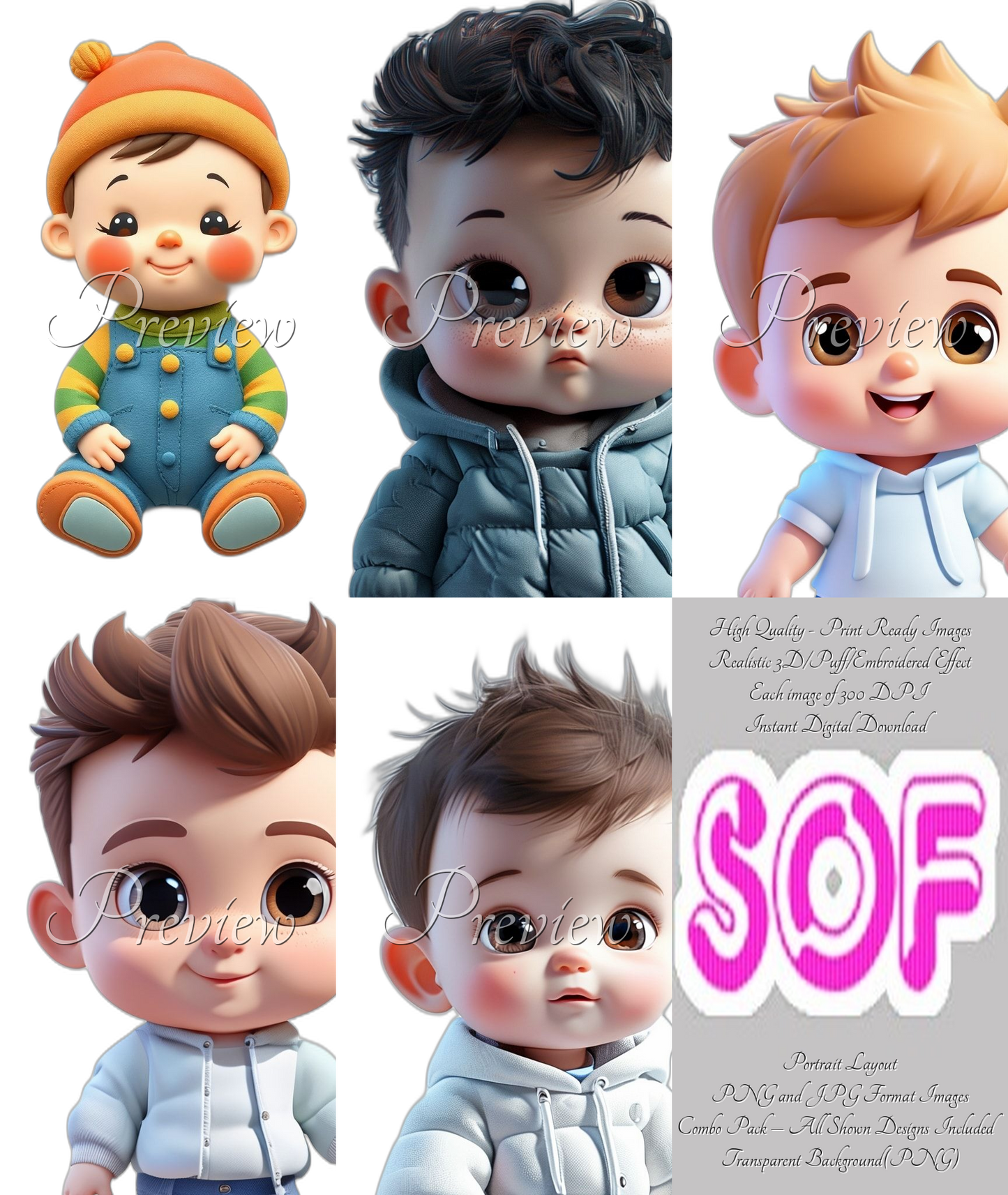 Cute Baby Boy Style#1 Theme Pack of 5 Digital Images – 300 DPI Printable Art | Ready to Print | Print on Demand Image | Instant Download