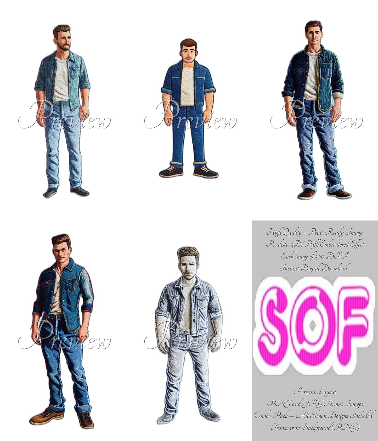 Man Standing #style1 Theme Pack of 5 Digital Images – 300 DPI Printable Art | Instant Download