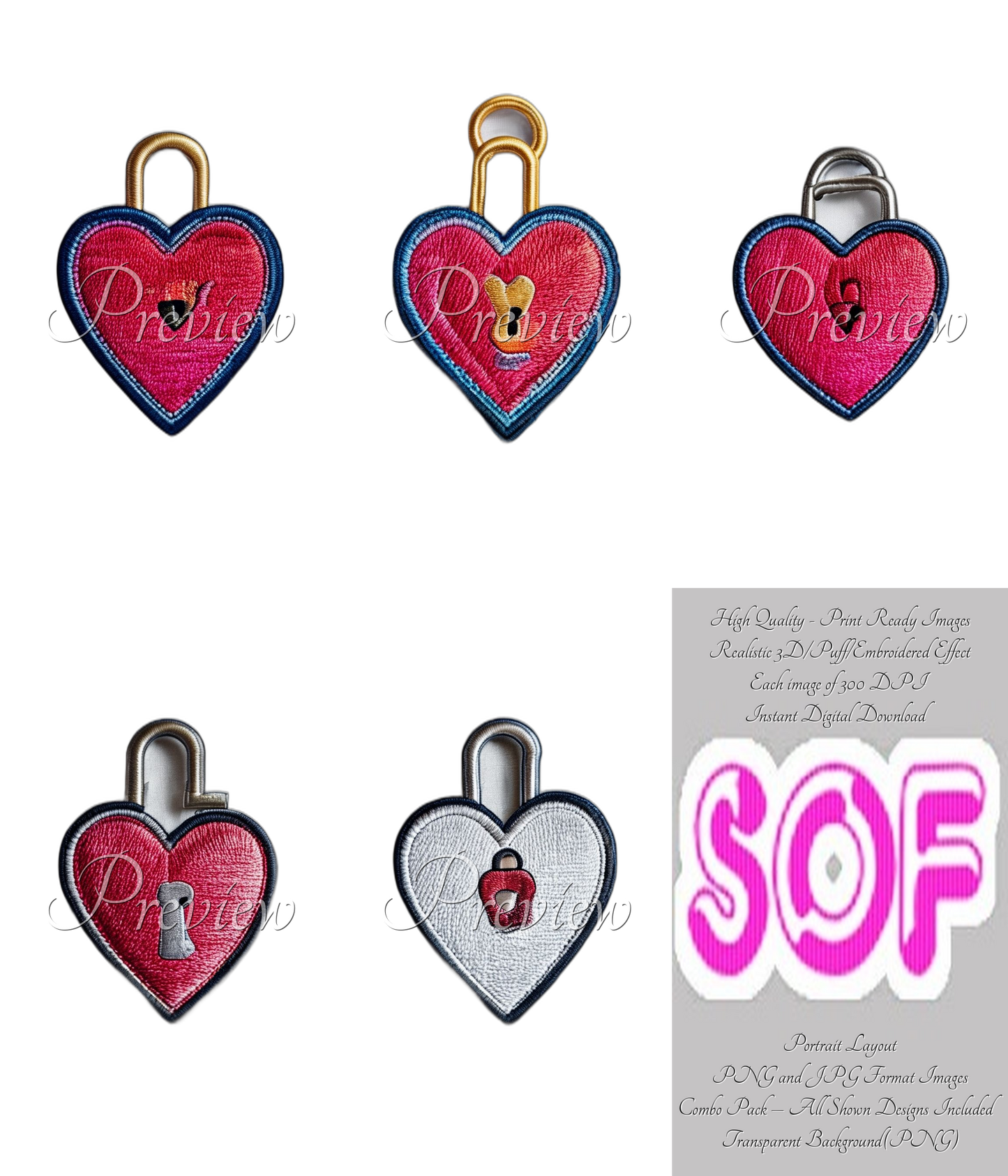 Heart Lock #style1 Theme Pack of 5 Digital Images | 300 DPI Printable Art | Print on Demand Images