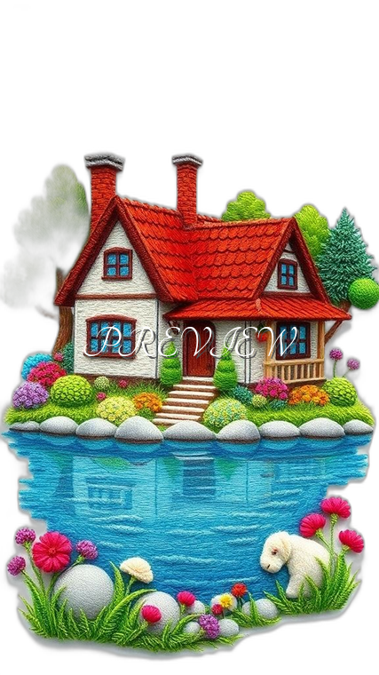 House Garden Lake Style#4 Digital Image Download | 300 DPI Printable Art | Print on Demand Images | Instant Download