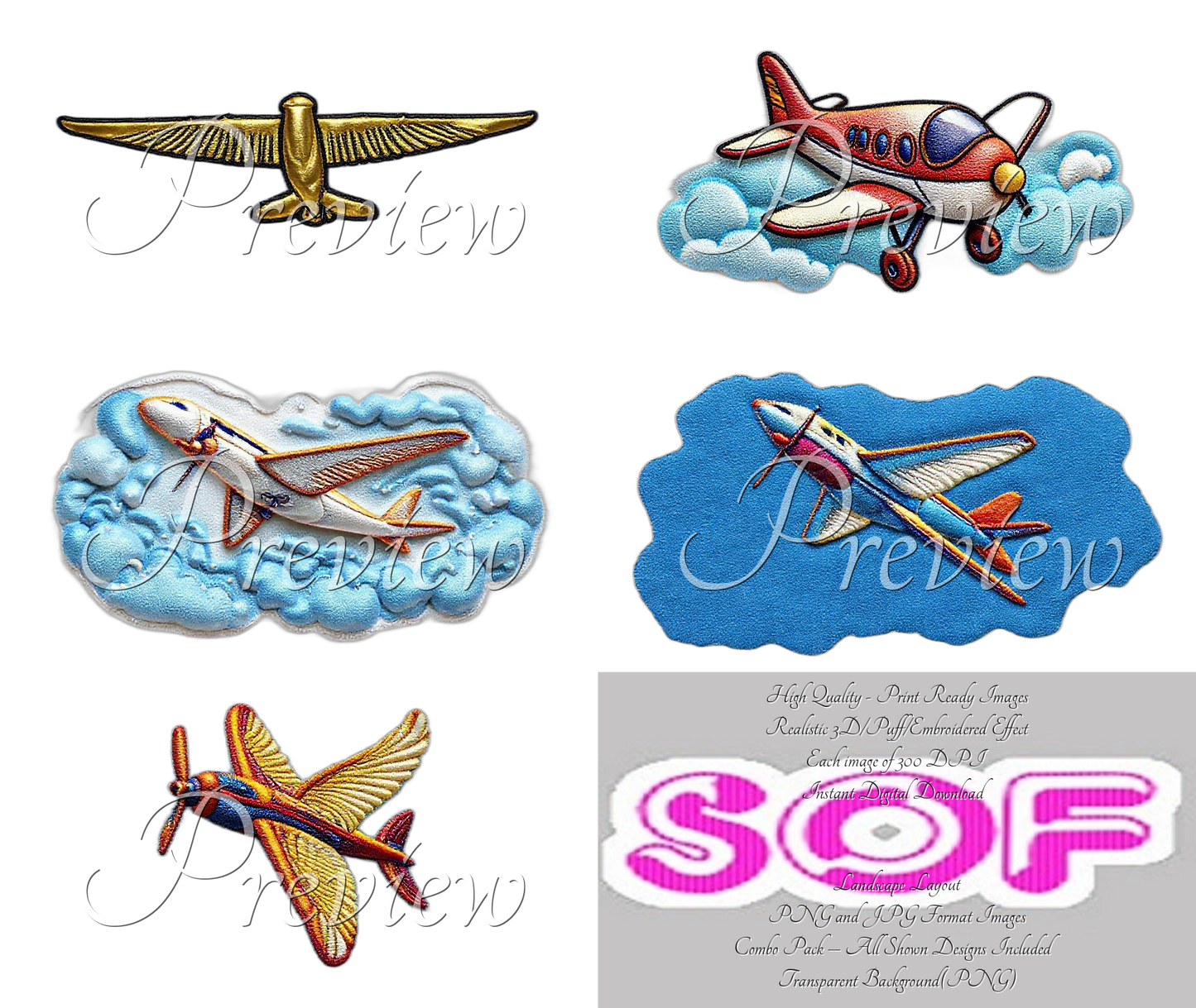 Sky Birds Air plane set Theme Pack of 5 Digital Images – 300 DPI Printable Art