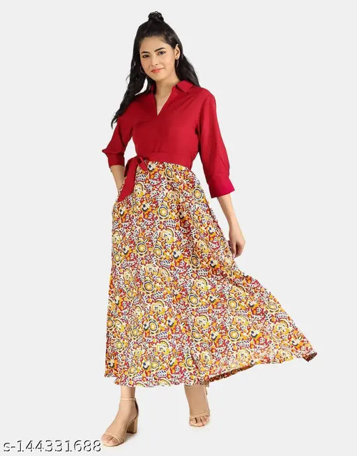 Nature Craft Dark pink Floral printed Shirt dress for women