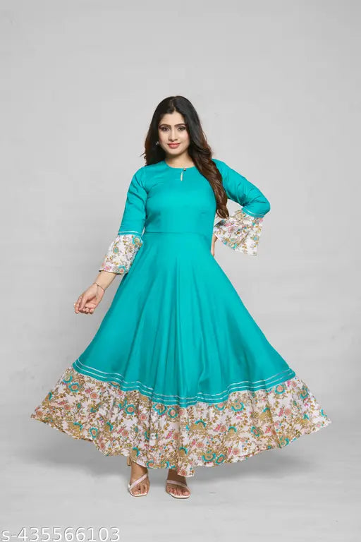 Ashima Designer Aqua Blue Color Frill Premium Quality Rayon Plus Size Kurti