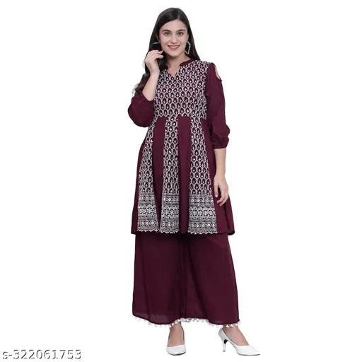 Nature Craft Purple GEORGETTE embroidered Women Kurti With Palazzo