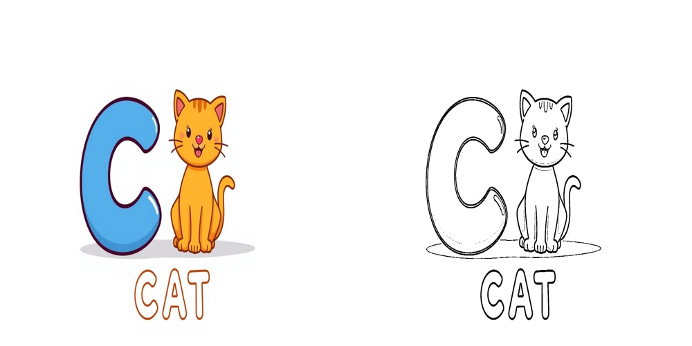 Alphabet A-Z (Big Case) Coloring Book with Reference Colored Pages (Printable PDF)