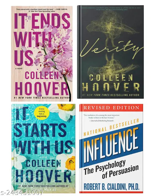 IT END WITH US BY COLLEEN HOOVER + IT STARTS WITH US BY COLLEEN HOOVER + VERITY BY COLLEEN HOOVER + INFLUENCE THE PSYCHOLOGY OF PERSUASION BY ROBERT B. CIALDINI